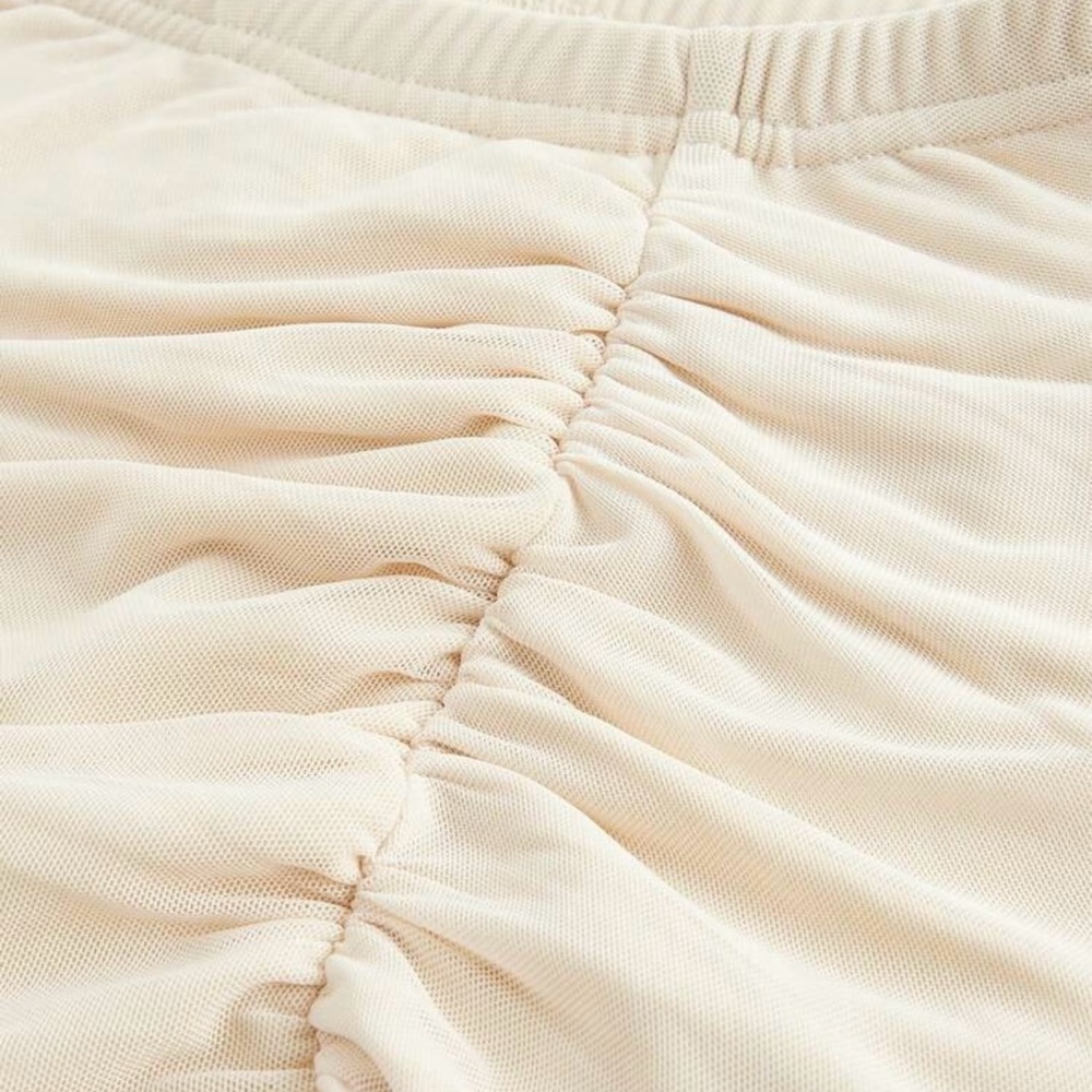Elegant Ruched Ruffle Beige Skirt - Picture 3 of 4